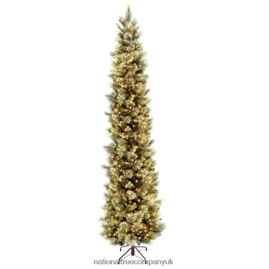 Trees | National Tree Company Pre-Lit Artificial Giant Slim Christmas Tree Green Carolina Pine White Lights Flocked with Pine Cones Includes Stand 12 feet F2L4F43